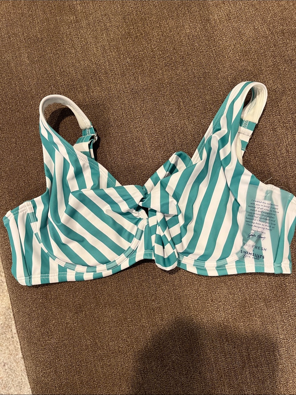 Striped Teal and White Underwire Bikini Top New  14D|DD